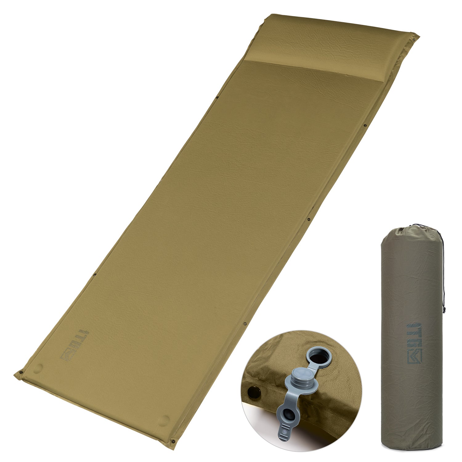 Self Inflating Camping Mat, Sleeping Pad with Pillow, Ultralight Sleeping Mat No Air Pump Needed Built-in Dual Valves Camping Mattress for Outdoor Camping, Backpacking, Hiking, Traveling, Coyote Brown
